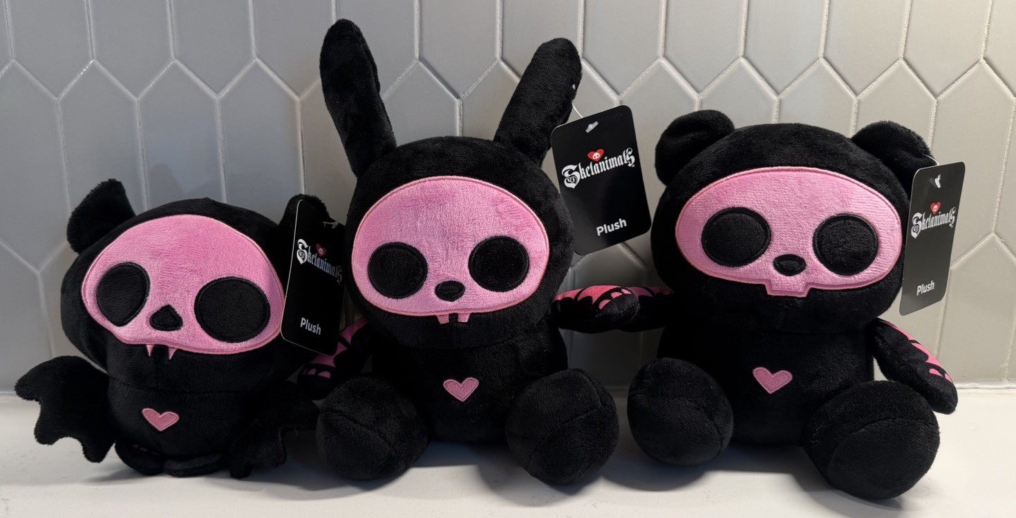Skelanimals Lot of 3~(Pink & Black)~Bat, Rabbit, & Panda