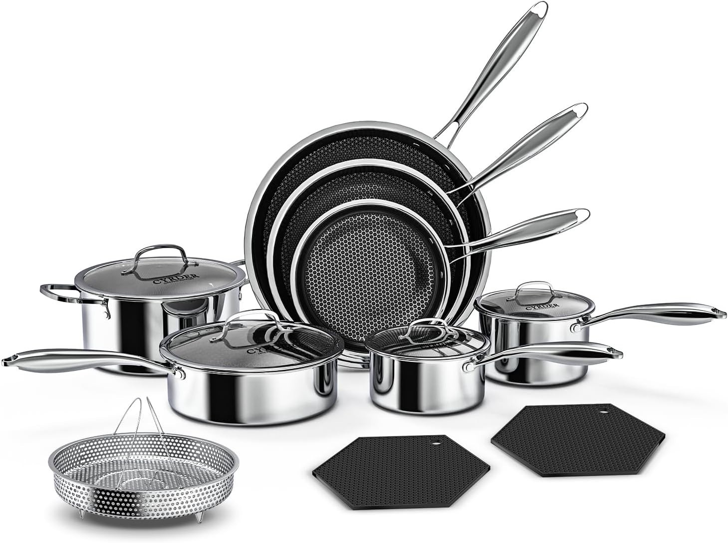 14-Piece Nonstick Hybrid Hex Cookware Set - Induction & Oven Safe, PFOA Free 14-Piece Nonstick Hybrid Hex Cookware Set - Induction & Oven Safe, PFOA Free