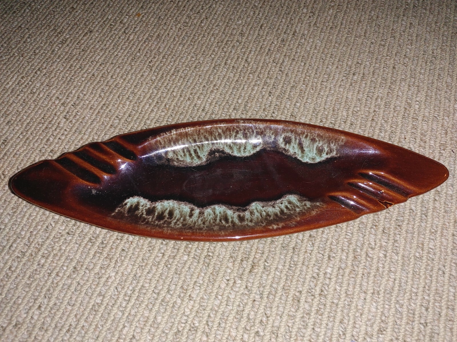 Vintage MCM Mid Century California Pottery Brown Drip Ashtray 14.5\