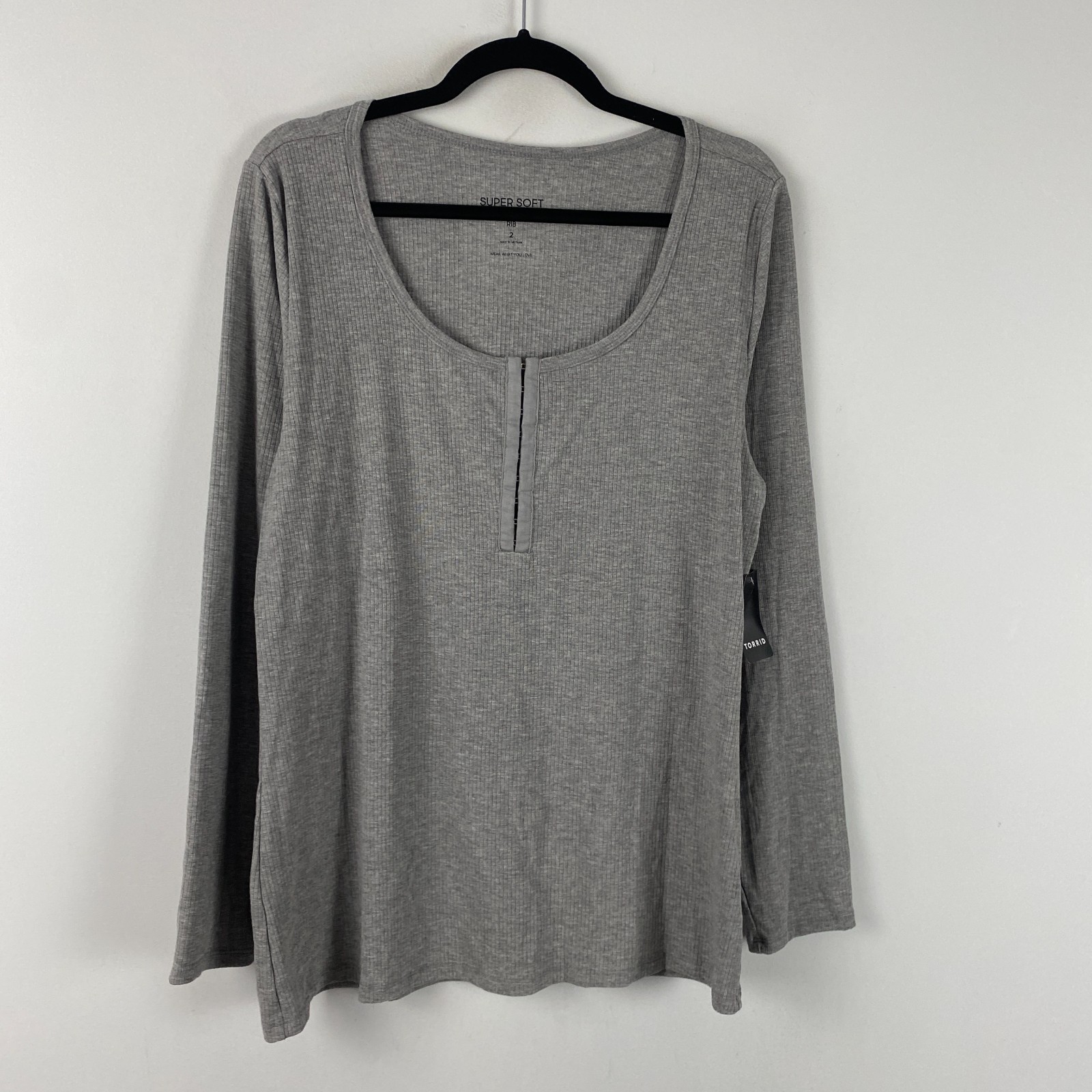 Torrid Super Soft Rib Scoop Neck Hook and Eye Long Sleeve Top 2X Gray