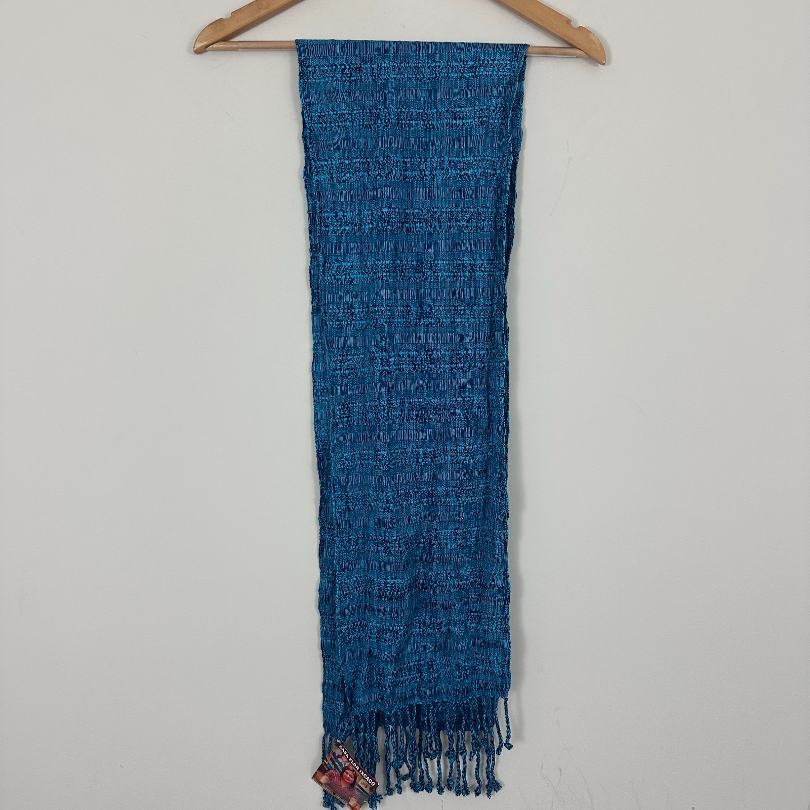 Casa Flor Ixcaco Jessica Canajay Scarf Navy Blue Cotton Silk Fringe Hem Womens Casa Flor Ixcaco Jessica Canajay Scarf Navy Blue Cotton Silk Fringe Hem Womens