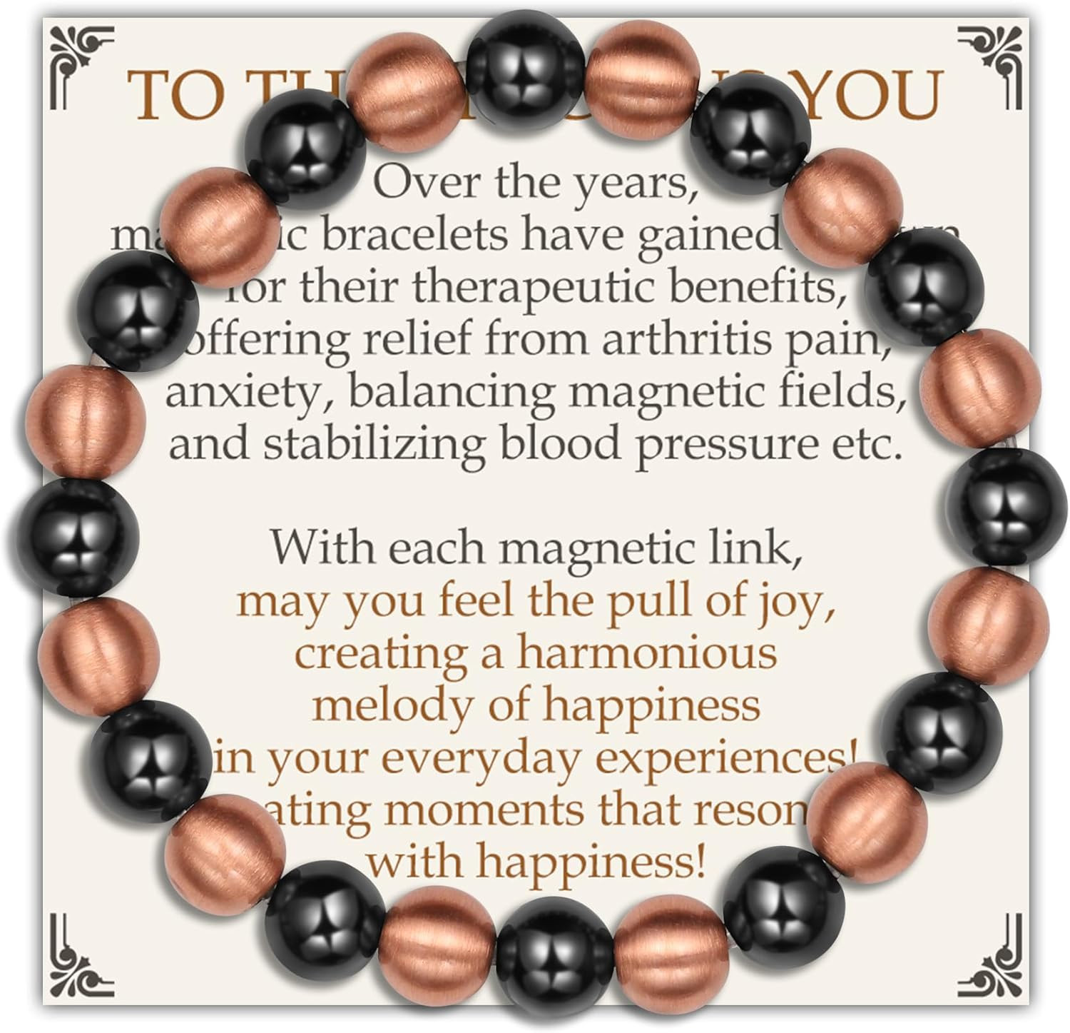 Pure Copper Magnetic Bead Bracelet for Men Women, 8Mm 99.99% Solid Copper & 3500