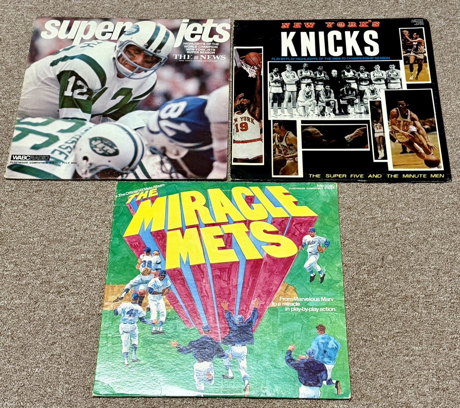 Vintage NY Sports Champs LP Lot 1969 Mets Jets 1970 Knicks Fleetwood Records