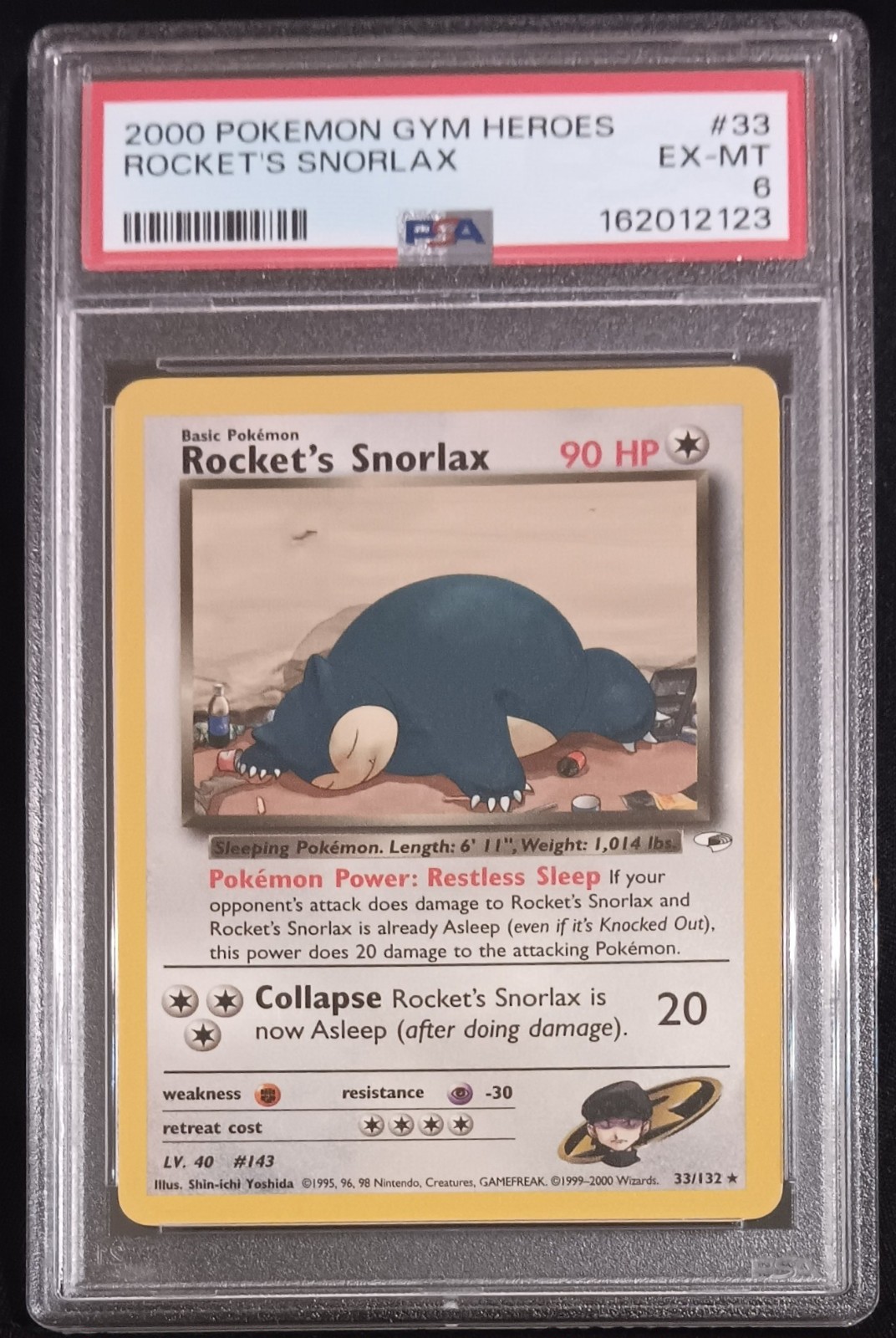 PSA 6 Rocket\'s Snorlax 33/132 Pokemon Card Gym Heroes Set 2000 - TCG