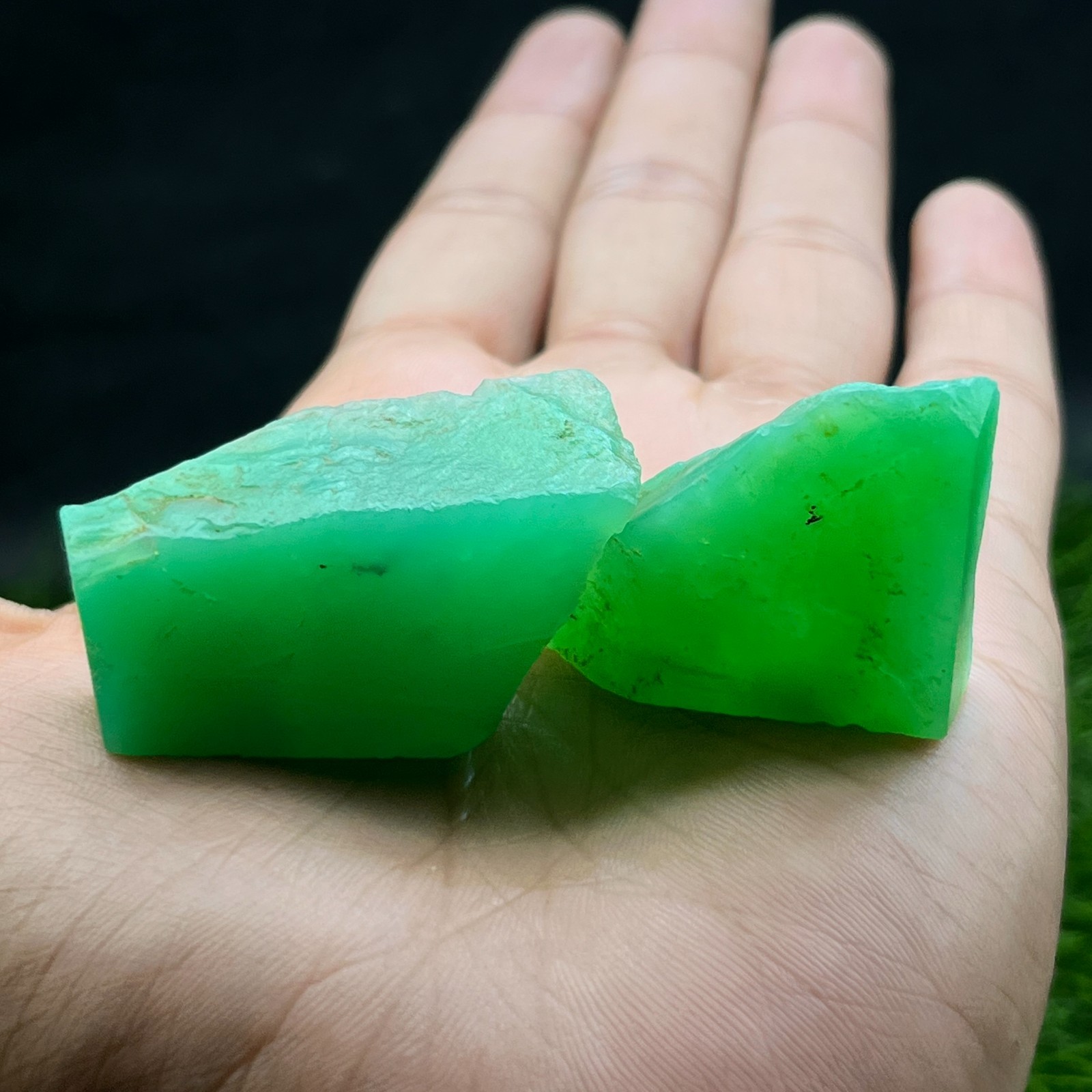 235 Cts Natural Big Green Chrysoprase Rough Specimen– 2 Pcs