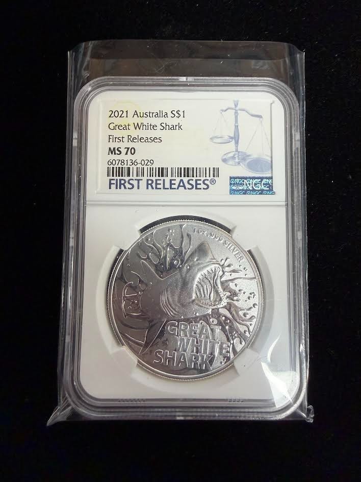 2021-P Australia Great White Shark 1 oz Silver NGC MS70