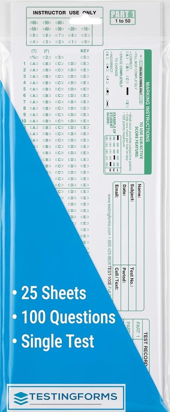 Testing Forms 882-E Scantron Compatible TEST-100E (25 Sheet Pack)