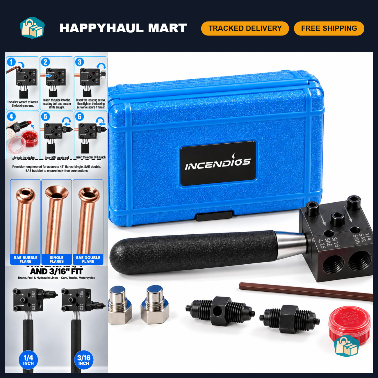 7Pcs Brake Line Flaring Tool Set - SAE Double Flare Kit for 3/16\