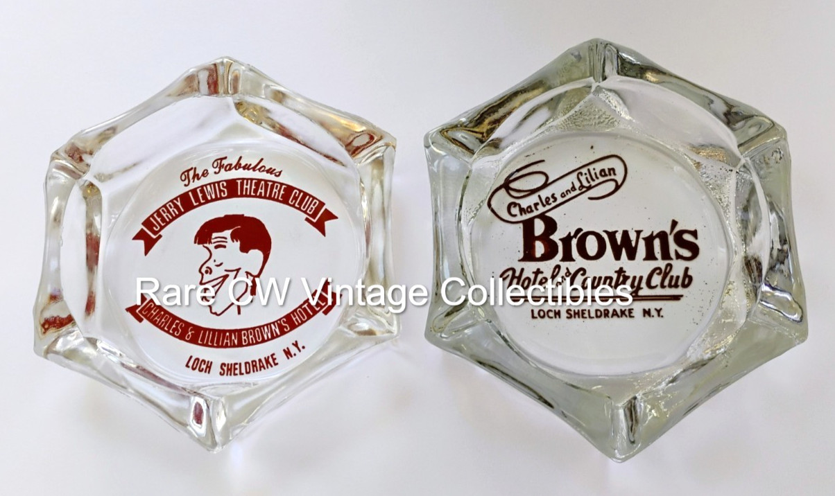 Rare ca. 1960's Jerry Lewis Theatre & Browns Hotel Ashtrays Loch Sheldrake NY