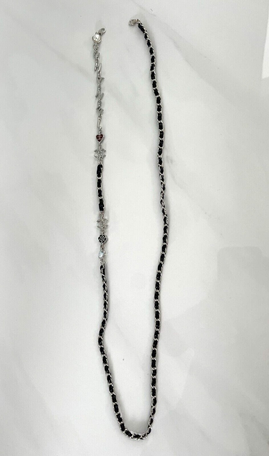 Chanel Detachable 33 Inch Black Silver Chain for Sunglasses Eyeglasses