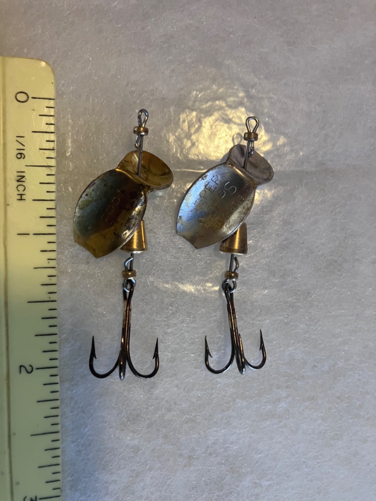 Rare Vintage 1952 matched pair SUPER MEPPS 3 gram spinning lures from France