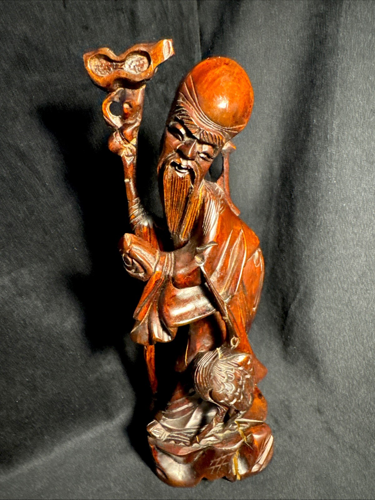 Antique Chinese Carved Rosewood Statue Shou Lao Immortal God Of Longevity Antique Chinese Carved Rosewood Statue Shou Lao Immortal God Of Longevity