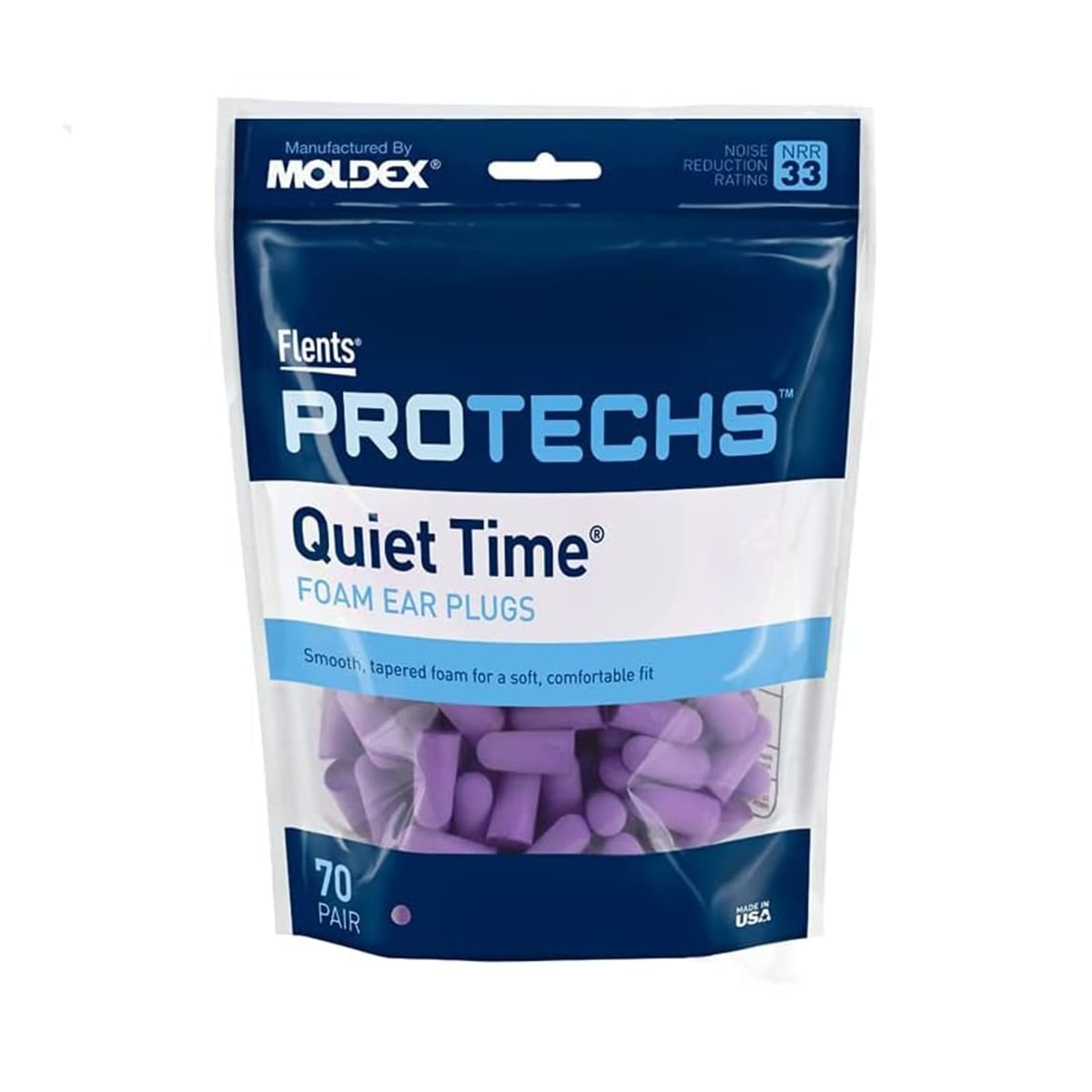 Flents Protechs Quiet Time Foam Ear Plugs 70 Pair Purple NRR 33 dB Flents Protechs Quiet Time Foam Ear Plugs 70 Pair Purple NRR 33 dB