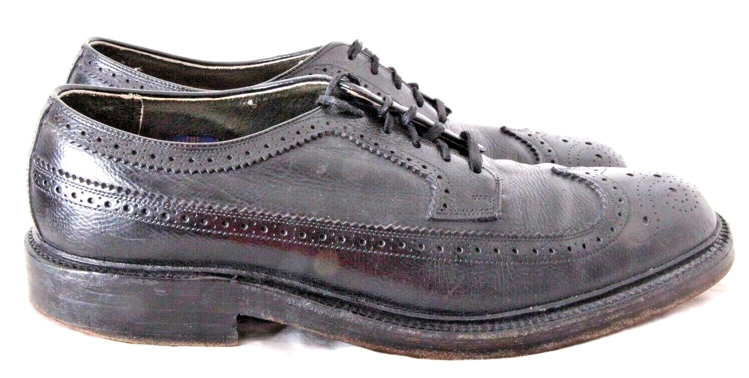 Vintage Hanover V-Cleat 3312 5-Nail Wing Tip Pebbled Oxford Shoes Men\'s US 9D
