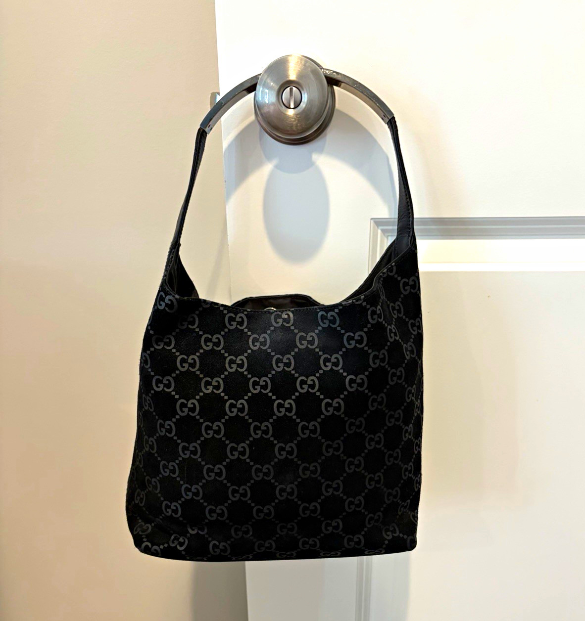 Authentic Vintage Gucci Monogram Suede Hobo Bag Authentic Vintage Gucci Monogram Suede Hobo Bag