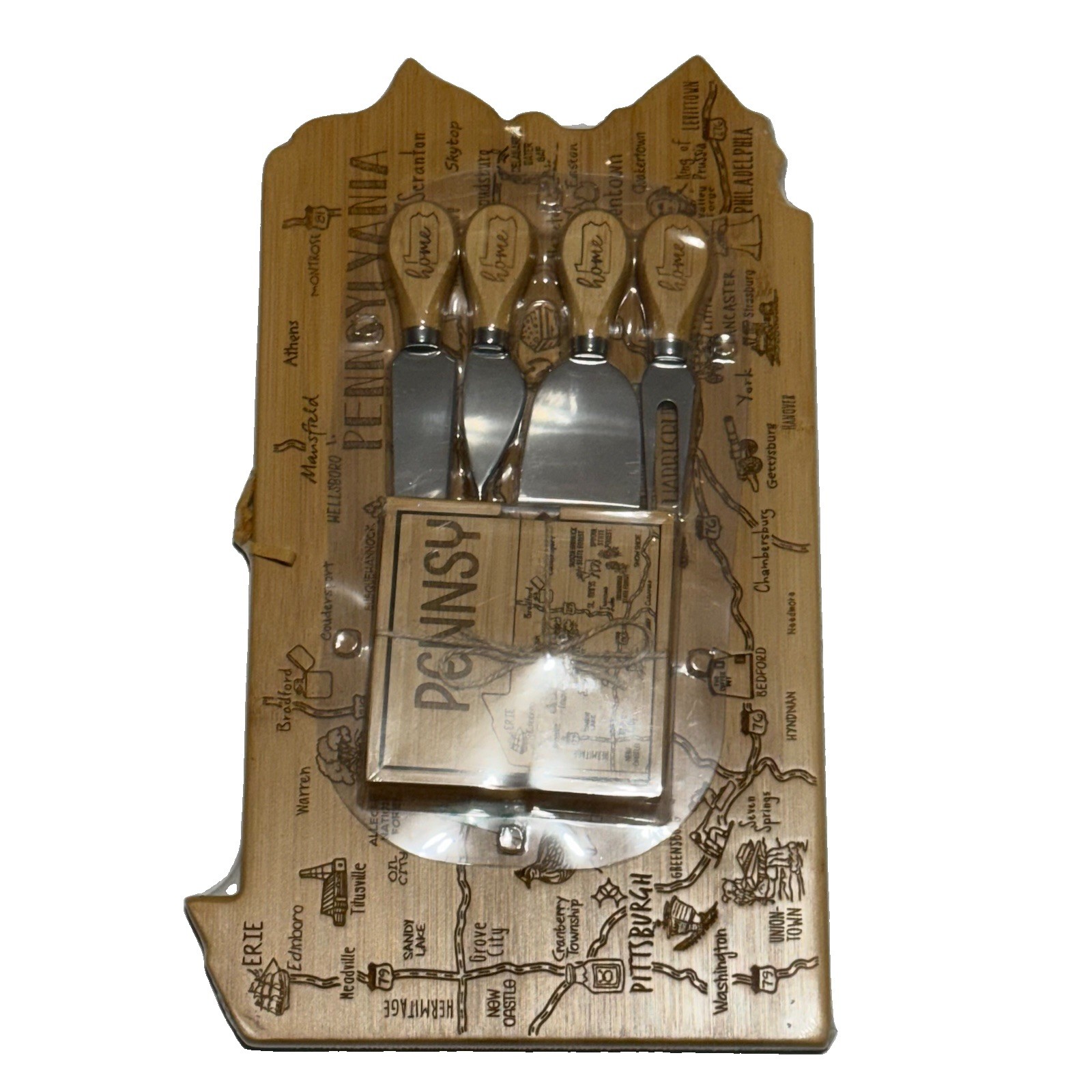 Totally Bamboo Pennsylvania Destination board,puzzle coaster & cheese tool set