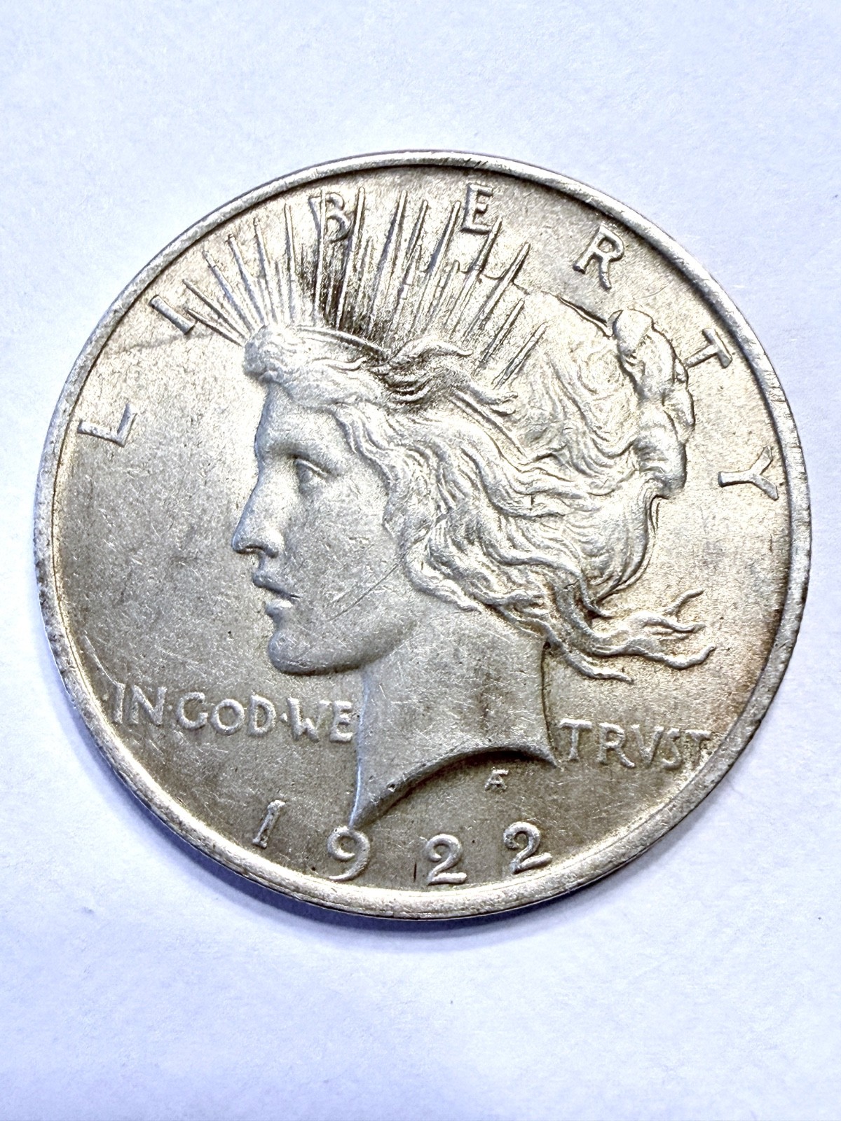 1922-P Peace Silver Dollar.  AI-generated, PCGS-Style Grade AU-58