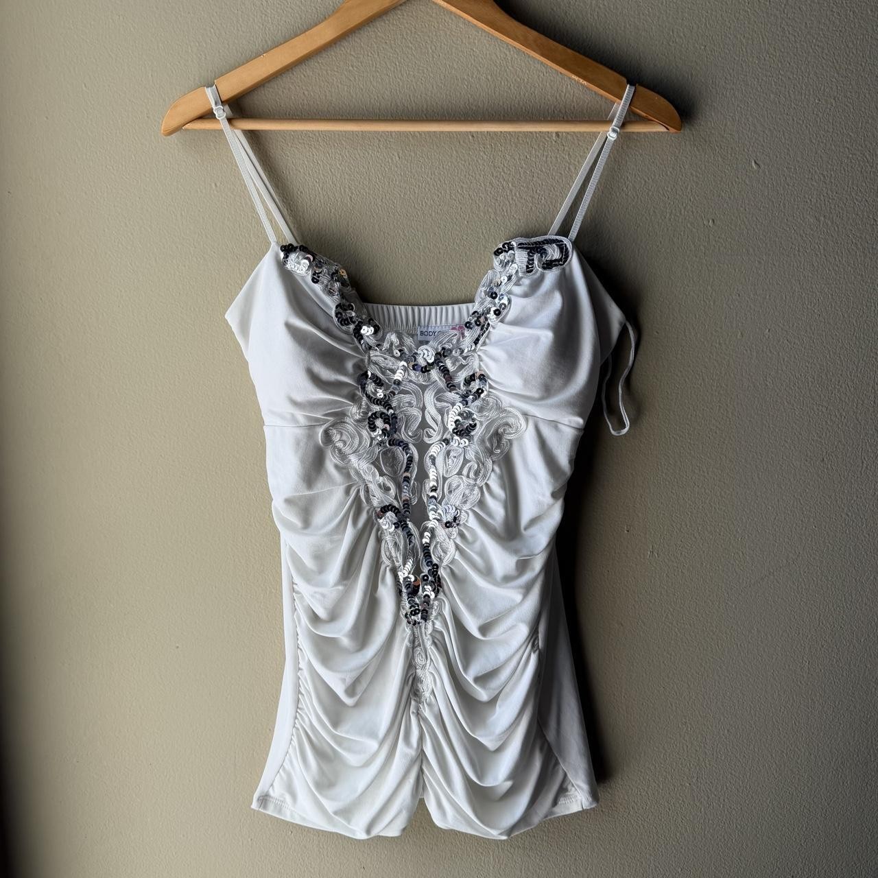 Vintage Y2K Body Central White Sequin Ruched Cami Top ✨