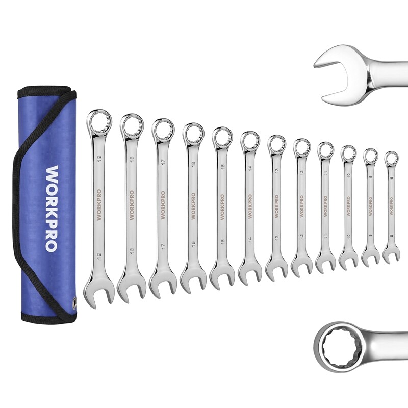 WORKPRO 12PIECE Premium Combination Wrench Set 12PT Wrench Sets Metric/SAE w/Bag