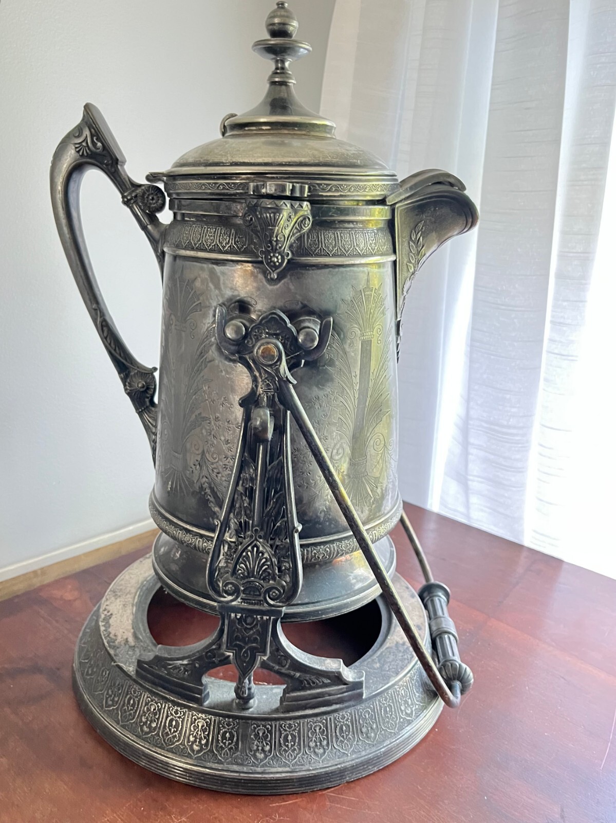 Antique Reed & Barton SilverPlate Tilting Water Pitcher on Stand & Liner, C.1848 Antique Reed & Barton SilverPlate Tilting Water Pitcher on Stand & Liner, C.1848