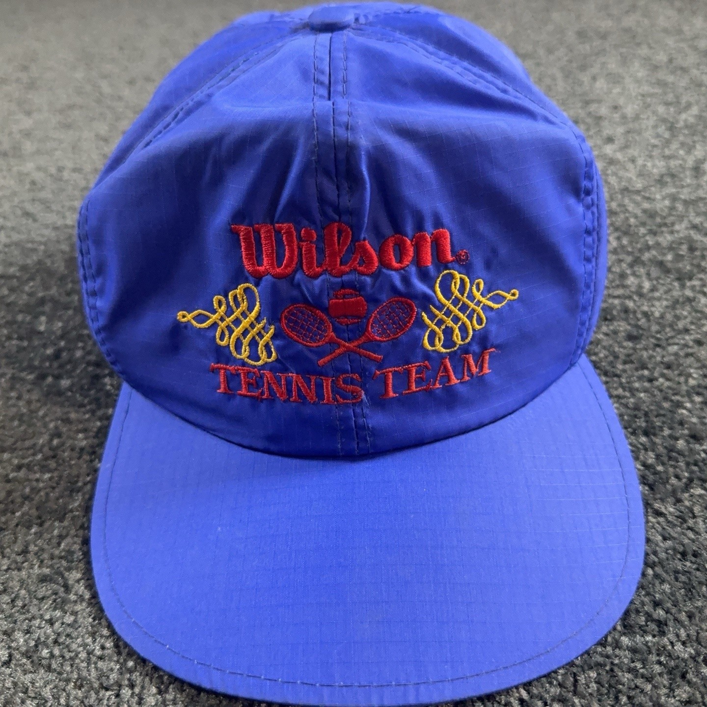 Vintage Wilson Tennis Team Hat Cap Snap Back Blue Mens One Size Nylon Logo