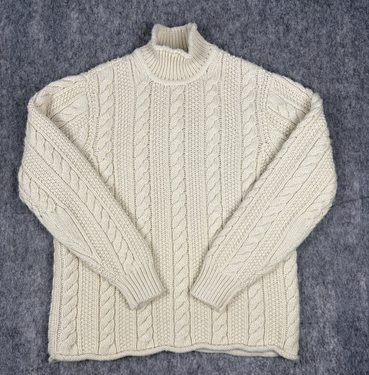 Aime Leon Dore Sweater Mens M Cream 100% Wool Cable Knit Fisherman Heavy