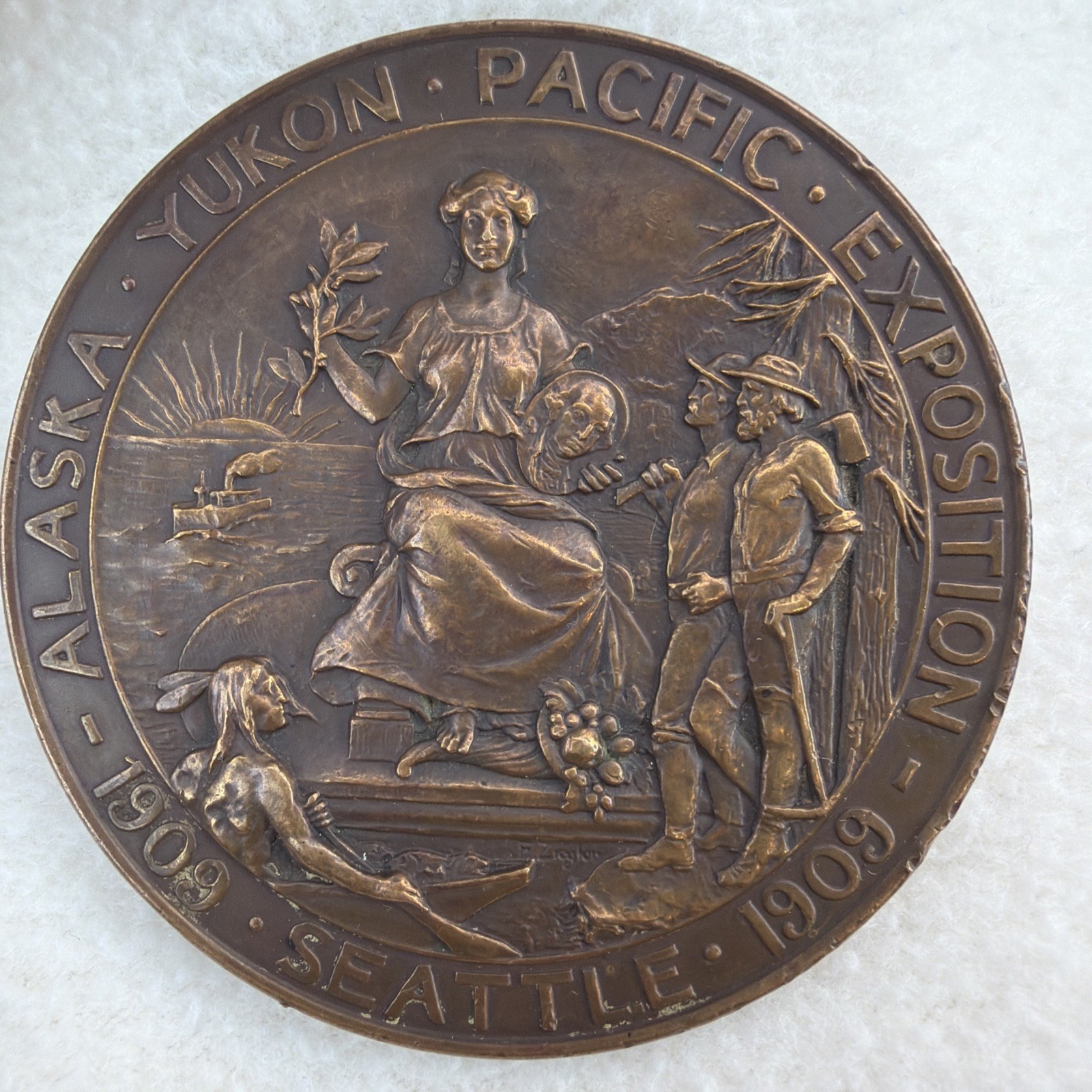 1909 Alaska Yukon Pacific Exposition Bronze Award Medal Seattle Gorham Ziegler