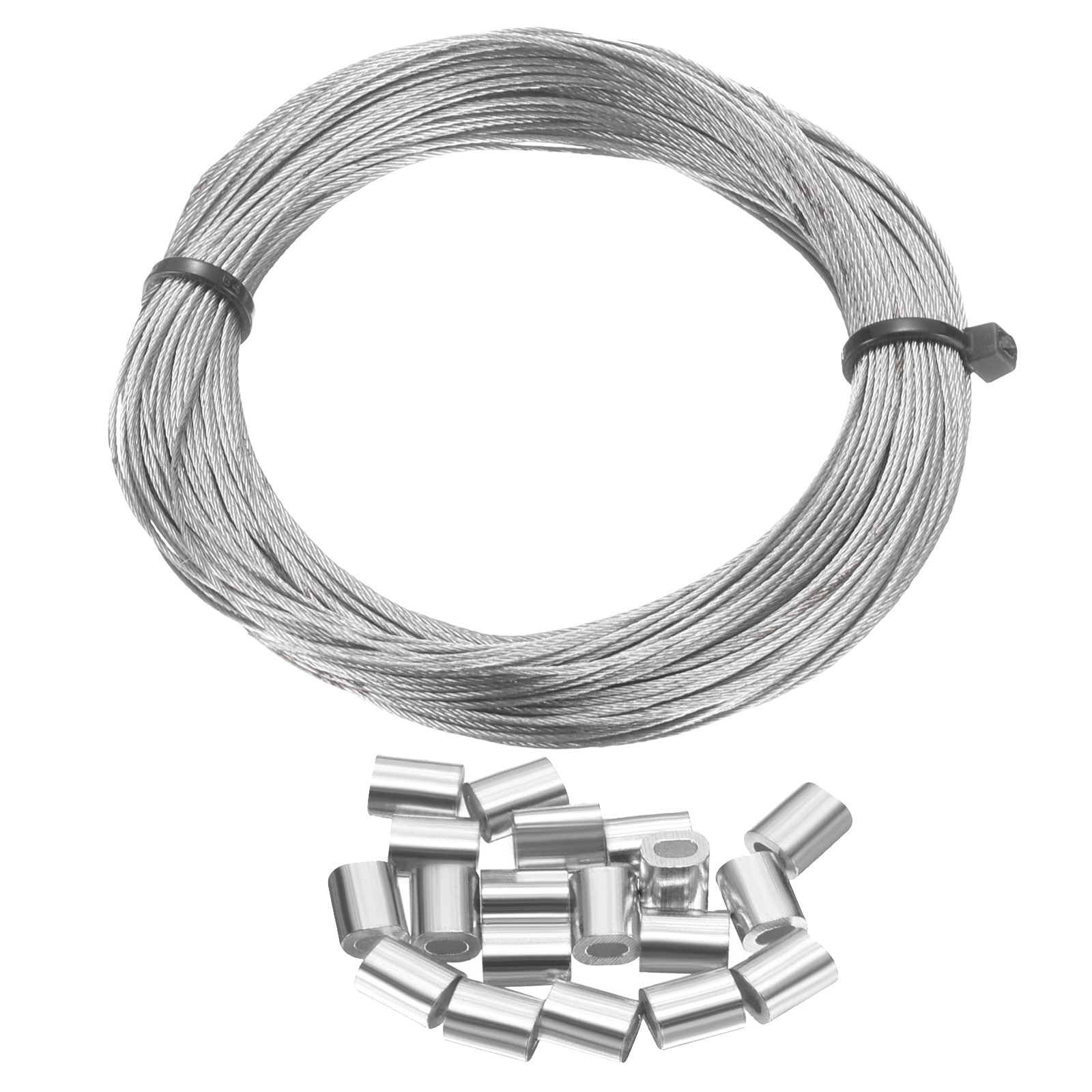 100ft Stainless Steel Wire Rope 7x7 Strand with 30pcs Loop Sleeves for Gardening 100ft Stainless Steel Wire Rope 7x7 Strand with 30pcs Loop Sleeves for Gardening