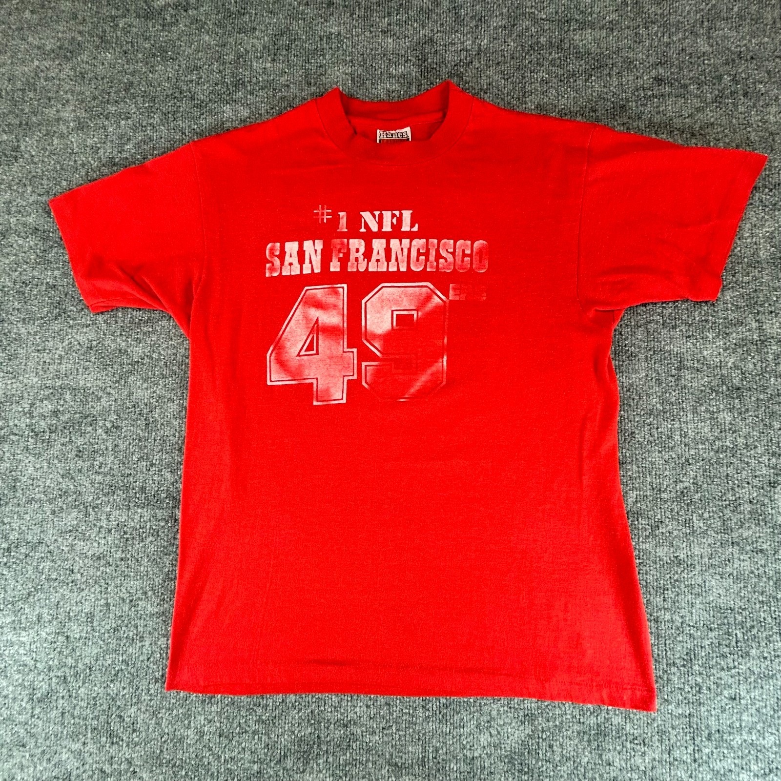 VTG San Francisco 49ers Shirt Mens L Red Single Stitch Hanes Combed Faded SF 80s VTG San Francisco 49ers Shirt Mens L Red Single Stitch Hanes Combed Faded SF 80s