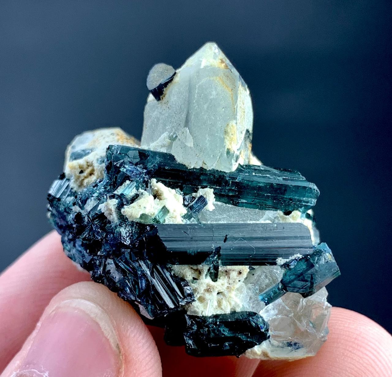 80 Carat Blue Tourmaline Crystal With Quartz Specimen From Afghanistan 80 Carat Blue Tourmaline Crystal With Quartz Specimen From Afghanistan