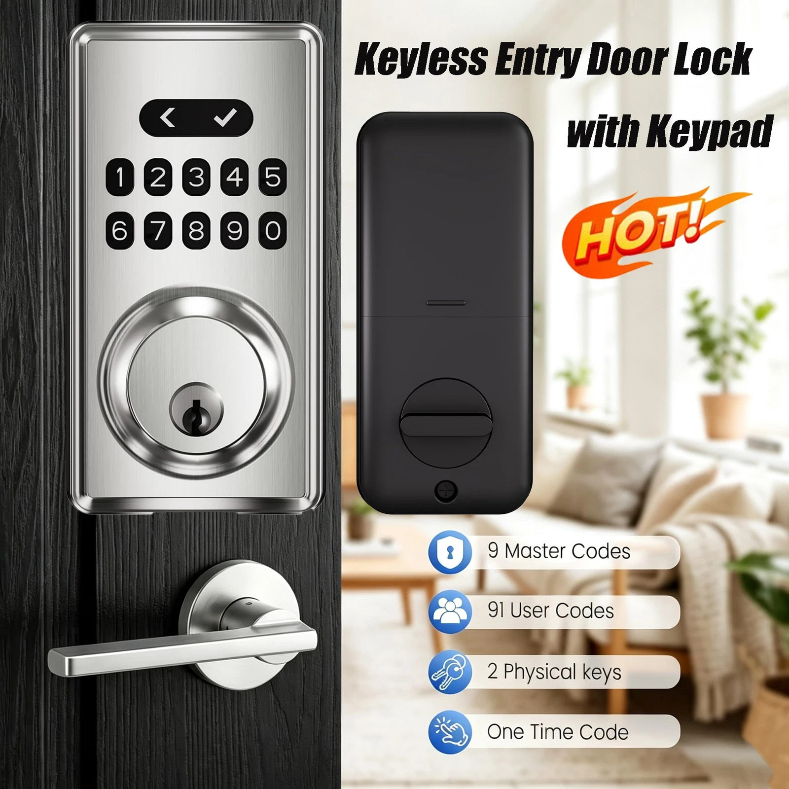 Keyless Entry Door Lock with Keypad,Smart Deadbolt Lock , Easy Install ,2 Keys,o