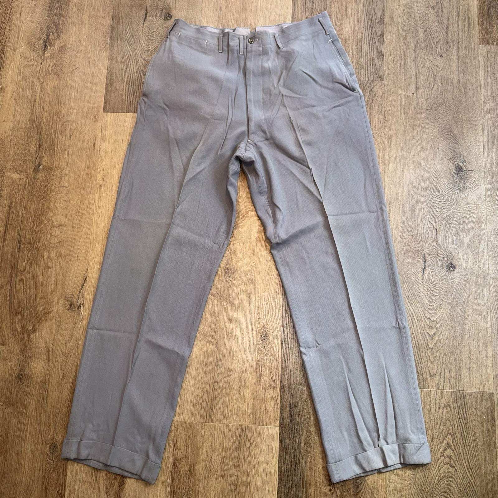 Vtg 40s 50s Rayon Drop Loop Trousers Pants Mens 33 31 Gabardine Suit Slacks Gray
