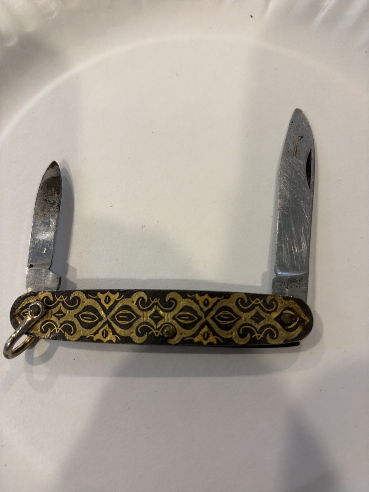 Vintage Toledo Spain Damascene Pocket Knife Gold Inlay  INOX Folding 3 1/4