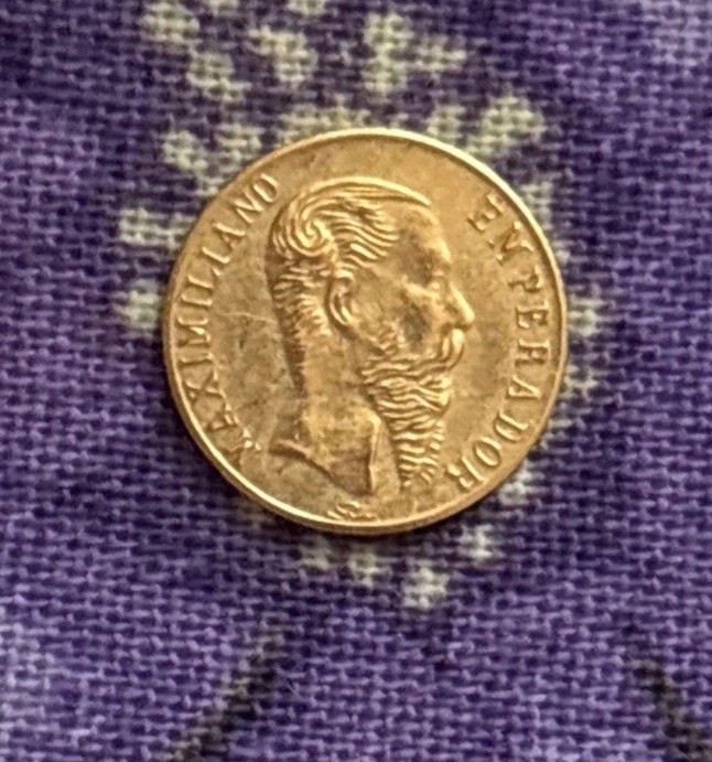 1865-B Emperador Maximiliano, Mexico Minted,(.49) 1/2 Gram, 22k Gold Coin 1865-B Emperador Maximiliano, Mexico Minted,(.49) 1/2 Gram, 22k Gold Coin