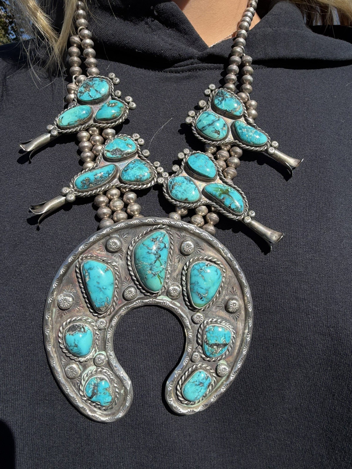 Large Sterling Silver turquoise Necklace. Large Sterling Silver turquoise Necklace.