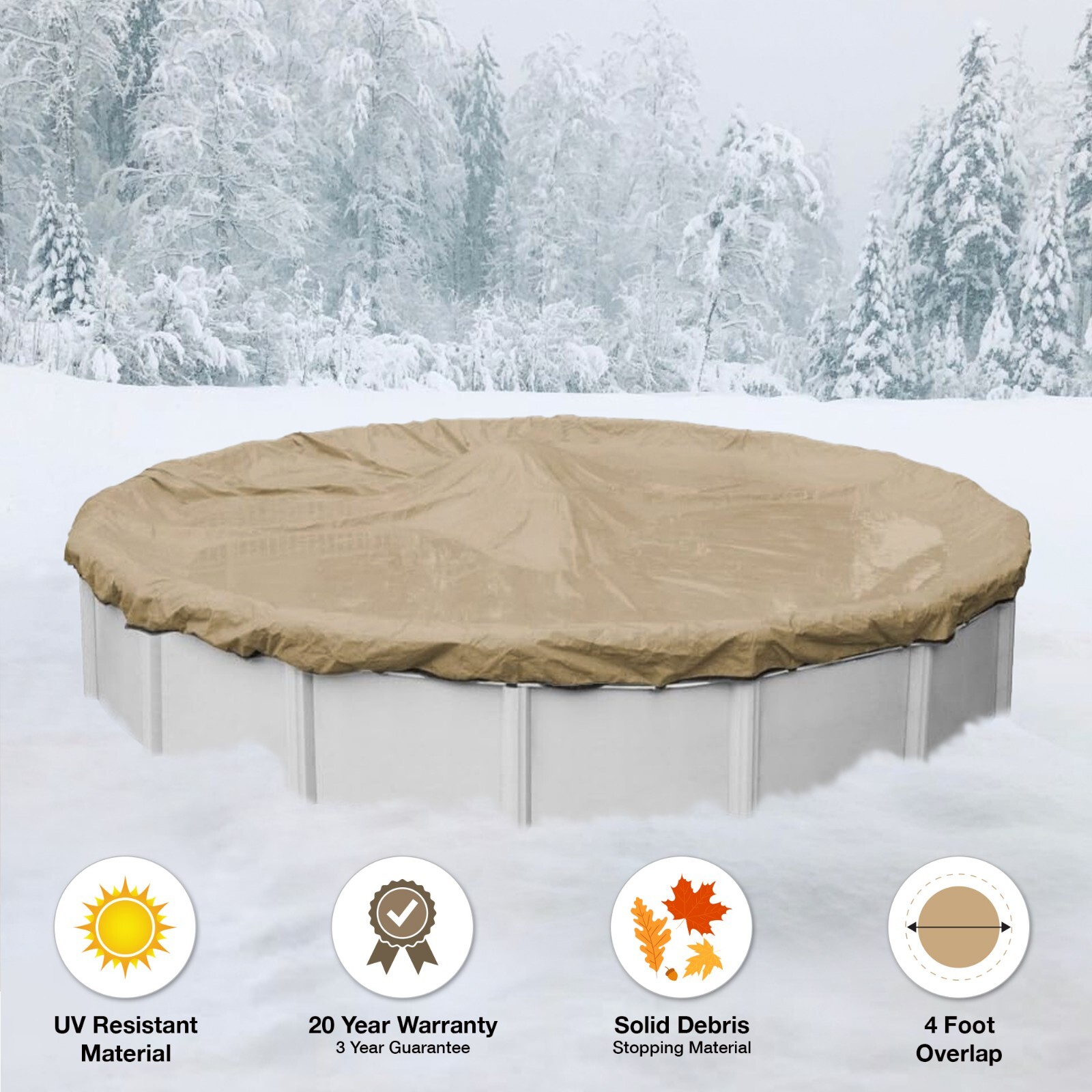 24\' Round Above Ground HEAVIEST Tan Winter Swimming Pool Solid Cover 20 Yr