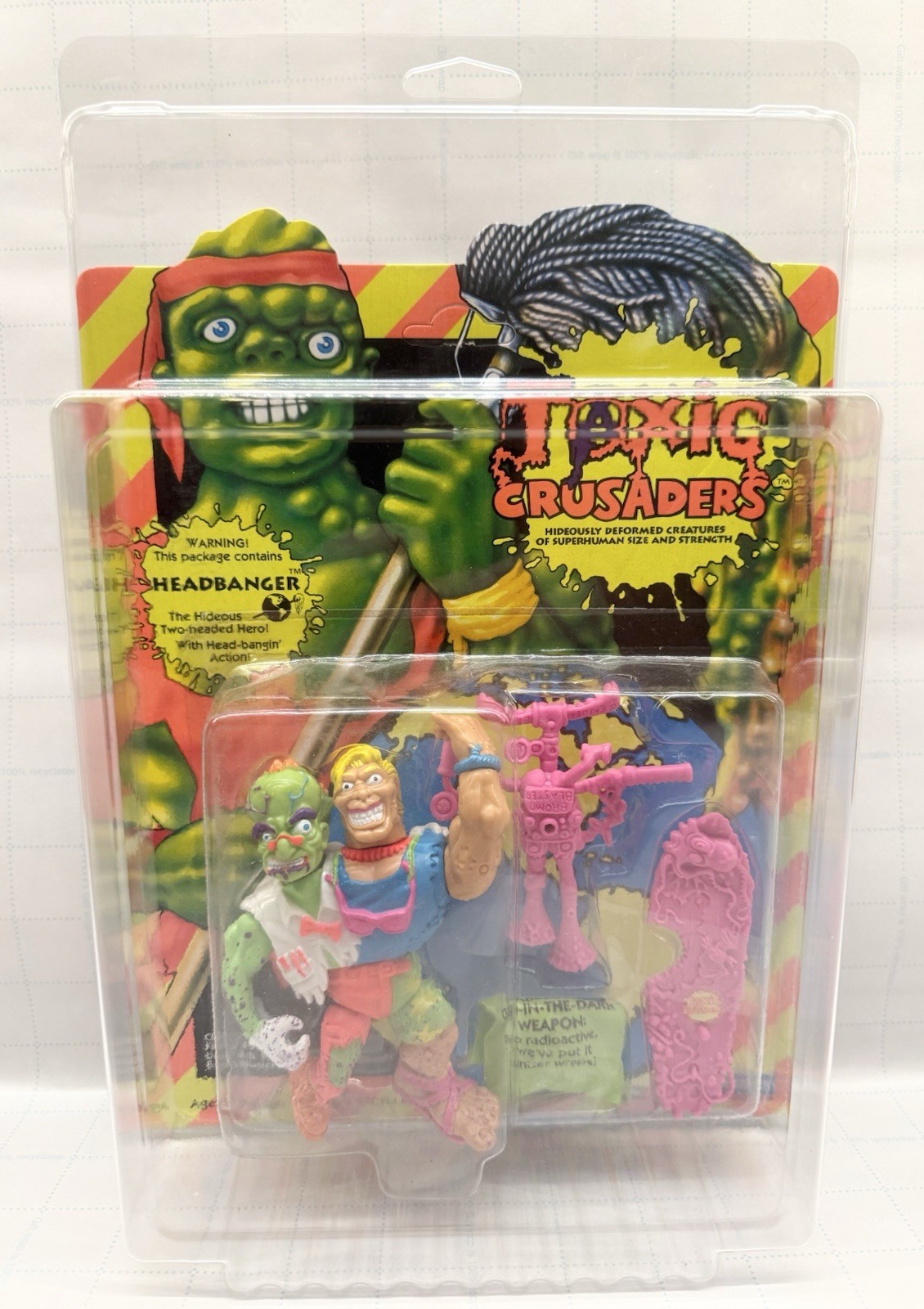 Vintage 1991 Toxic Crusaders Headbanger Figure Playmates Factory Sealed w/ Case