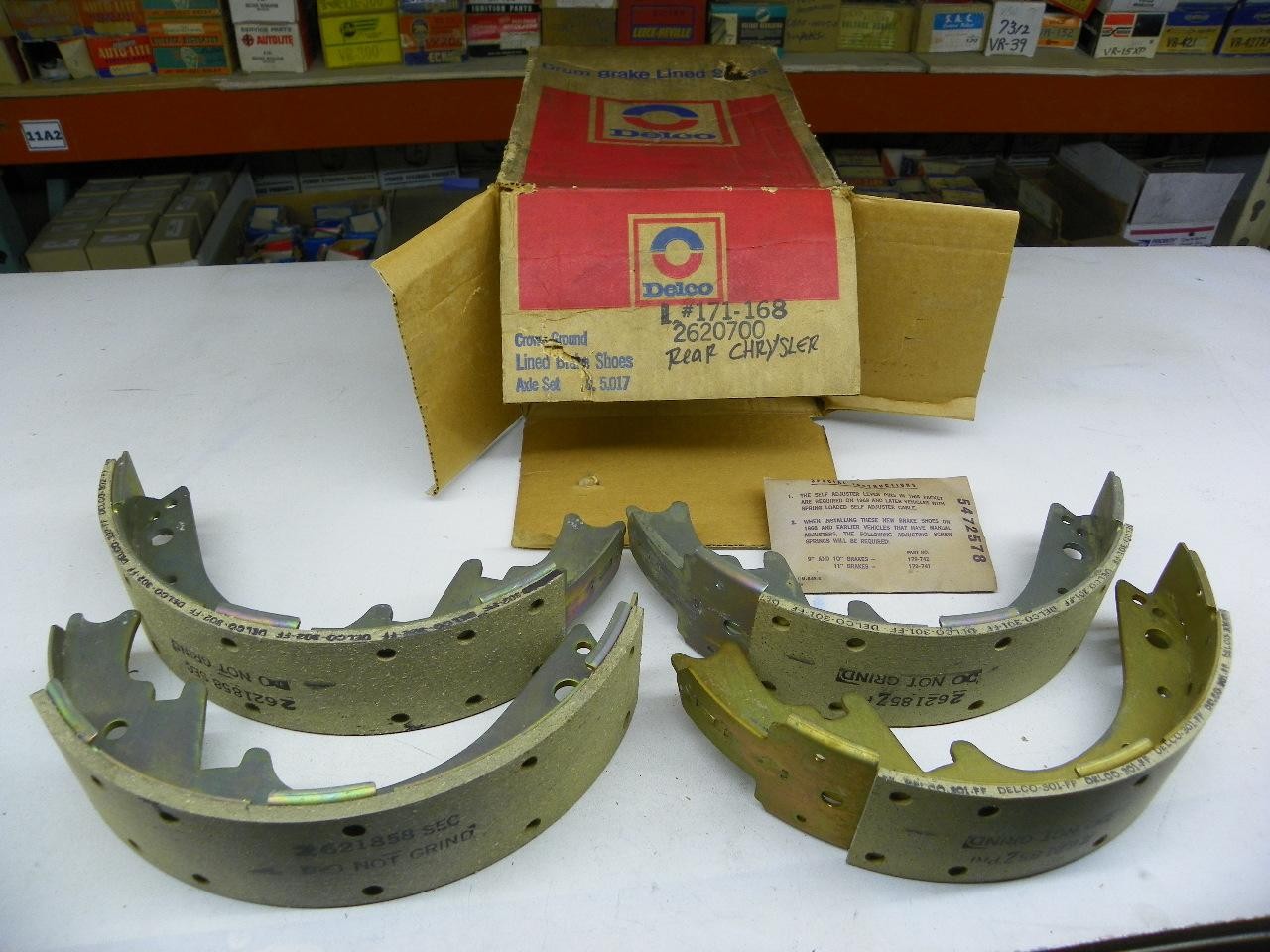 Delco 171-168 Rear Brake Shoes 1965-69 Chrysler Dodge Plymouth C-Body NOS