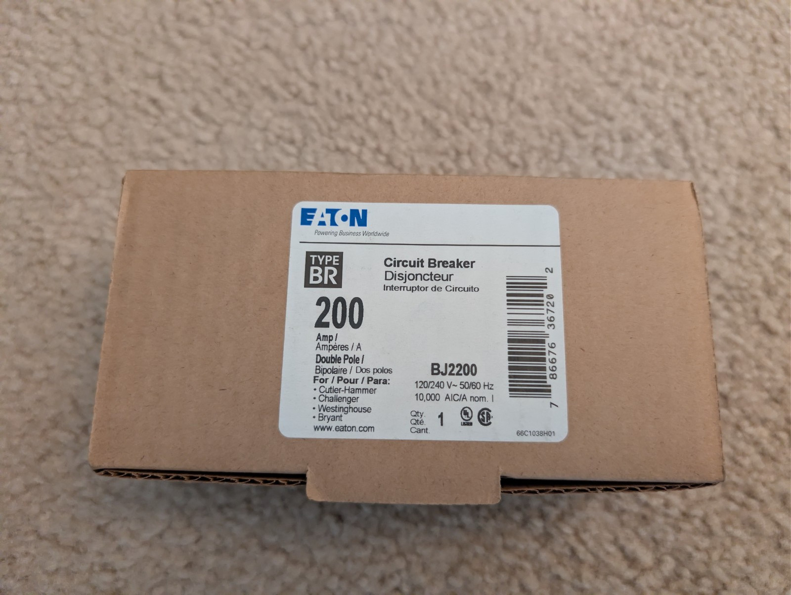 New Eaton BJ2200 200 Amp Double Pole Circuit Breaker 120/240 V New Eaton BJ2200 200 Amp Double Pole Circuit Breaker 120/240 V