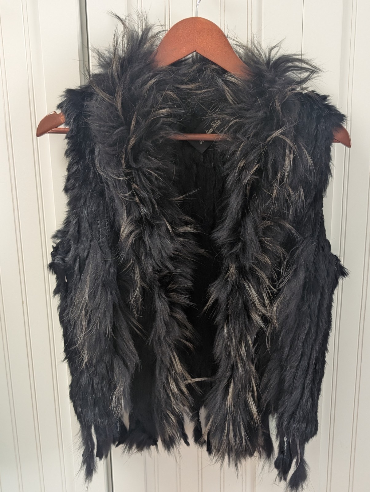 Vintage Rabbit Lapin Fur Knitted Gilet Vest Brown Copenhagen Chic Med Large