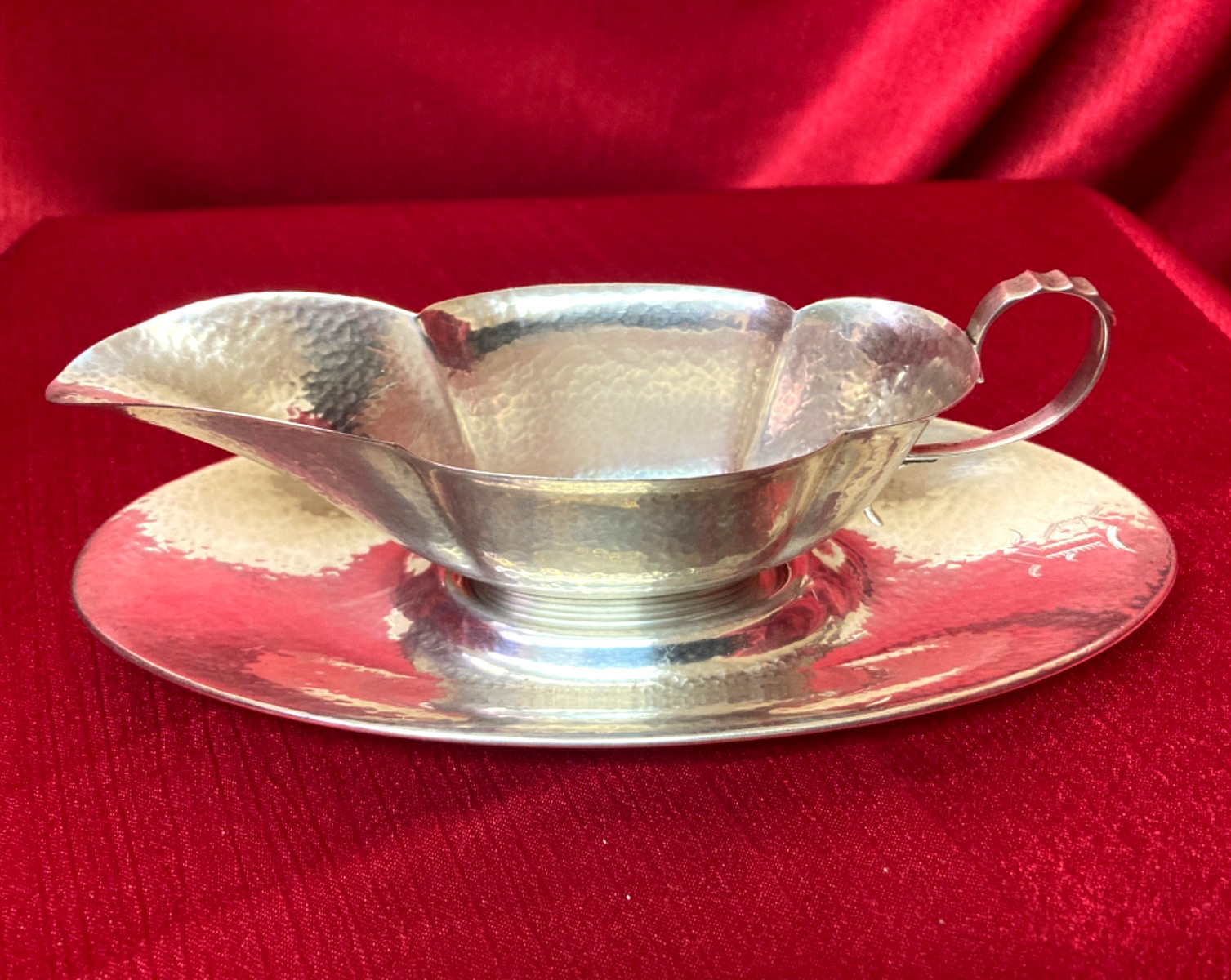 Gorham Hammered Sterling Silver Sauce Boat and Underplate
