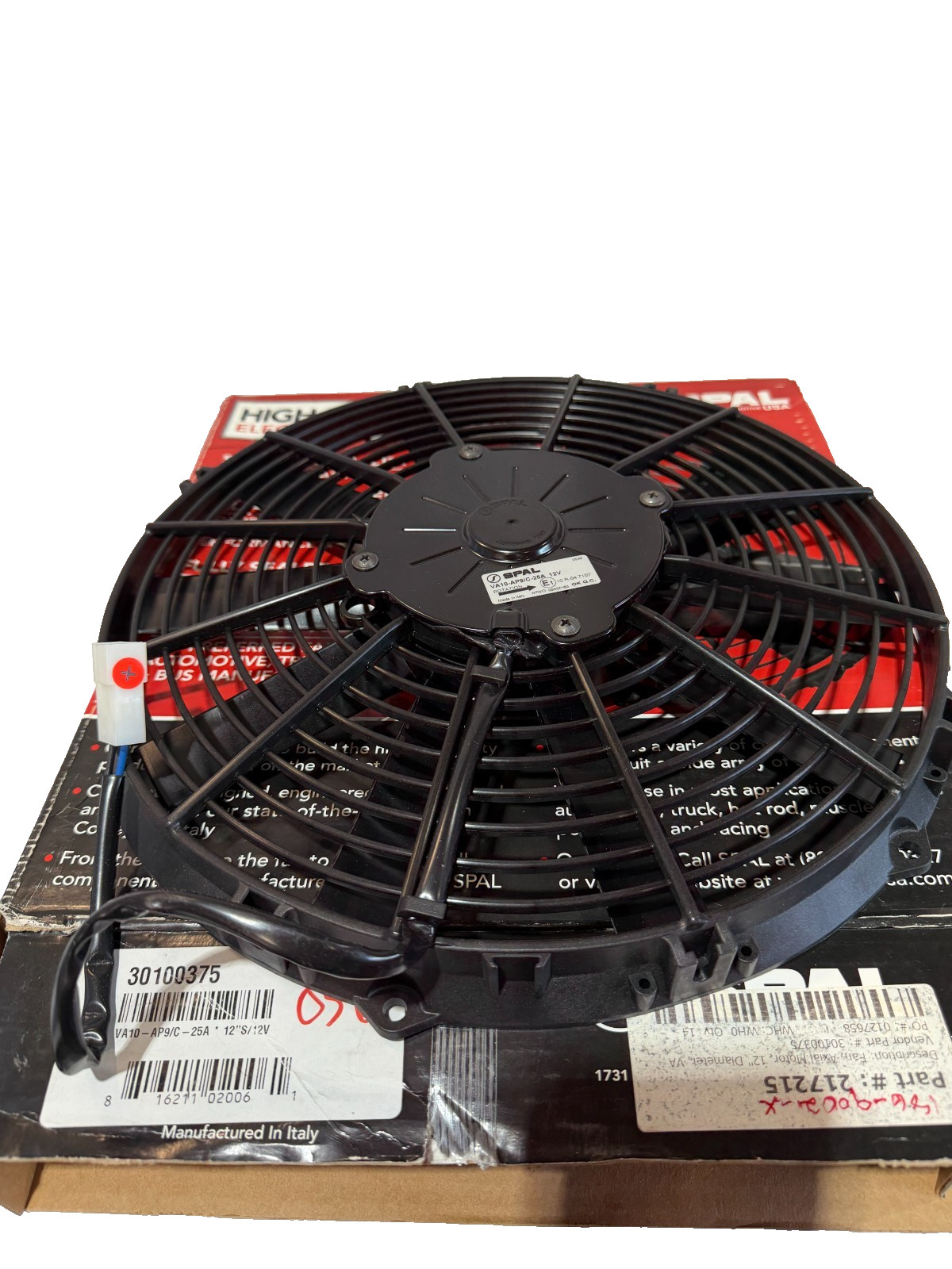Spal Advanced 30100375, One Electric Cooling Fan 12 in Fan 867 CFM 12V Puller Spal Advanced 30100375, One Electric Cooling Fan 12 in Fan 867 CFM 12V Puller
