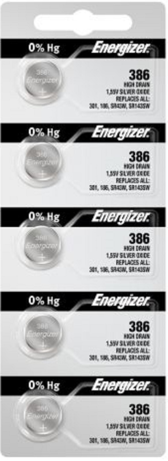 Ten (10) Energizer 386/301 Silver Oxide High-Drain Batteries 1.55v (2x5 Strips)*