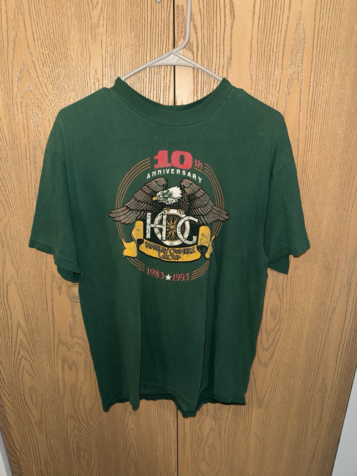 Vintage 1993 Harley-Davidson H.O.G. 10th Anniversary T-Shirt Size L Green