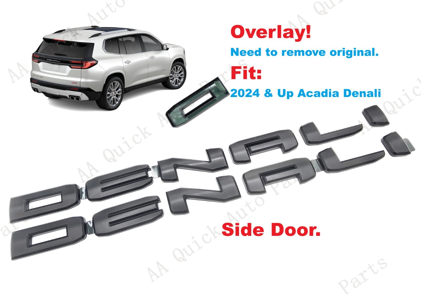 OVERLAY 2PCS Matte Black Side Doors Denali Badge Emblem 2024 & Up Acadia Denali