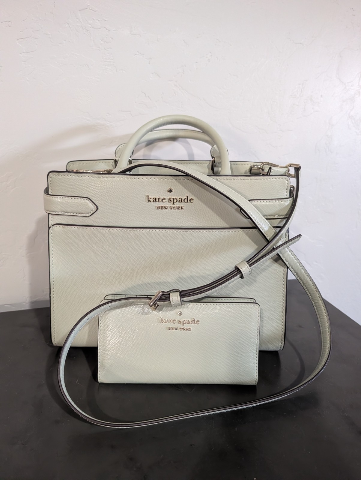 Kate Spade Leather Mint Green Hand Bag & Matching Wallet