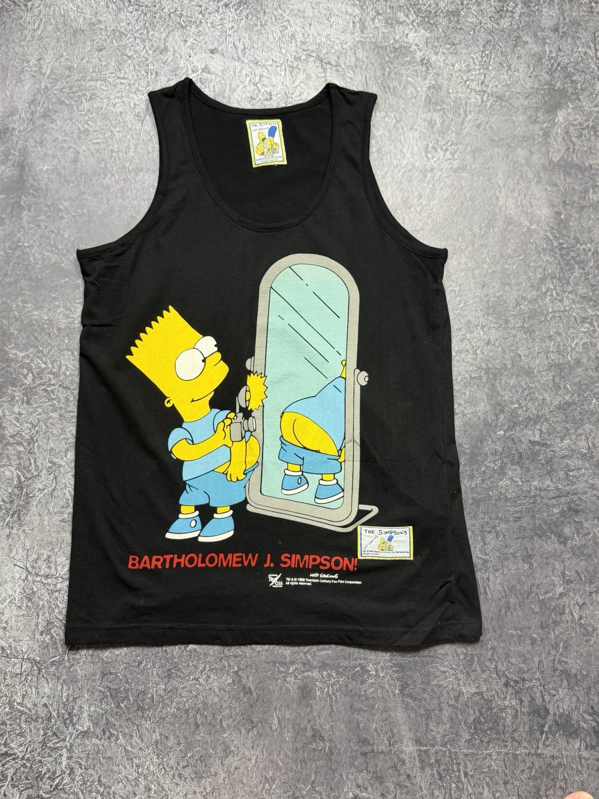 Vintage 1998 Simpsons Bart Butt Mirror Graphic Tank Top 90s Cartoon Tee Fox Rare