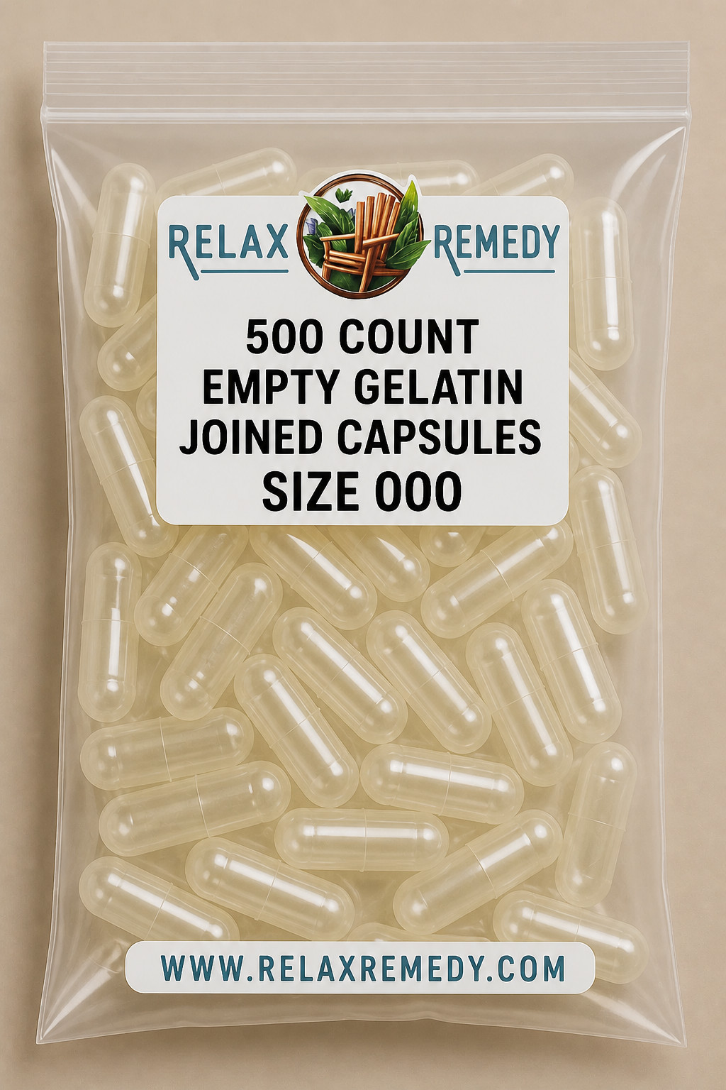 Empty Gelatin Capsules 500 Count - Size 000 Non-GMO Clear, Joined HUGE Capsules