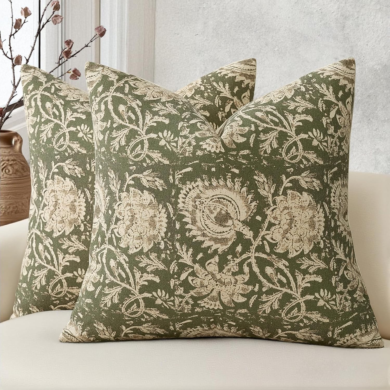 DKwizme Vintage Floral Print Throw Pillow Covers 18x18 Set of 2
