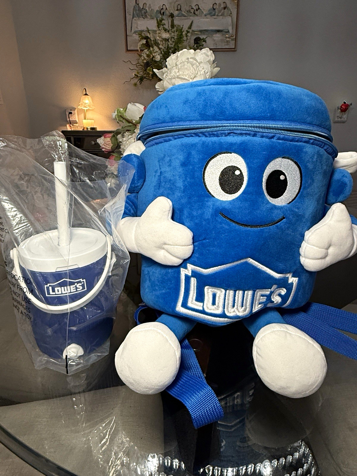 Lowe\'s Big Blue Plush Backpack & Mini Bucket Cup Set Blue Bucket Mascot Lowe\'s Big Blue Plush Backpack & Mini Bucket Cup Set Blue Bucket Mascot